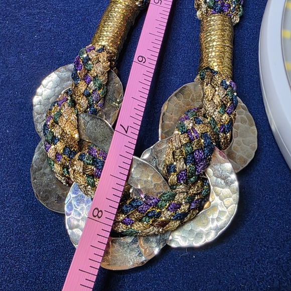 Multicolor Braided Statement Necklace Gold Silver Accents RR 570 - Picture 10 of 11